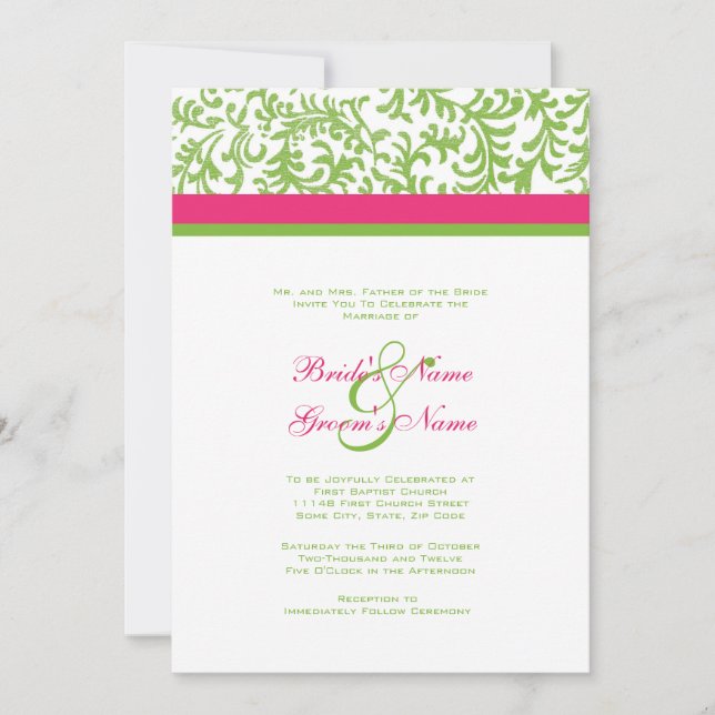 Green and Pink Wedding Invitation (Front)