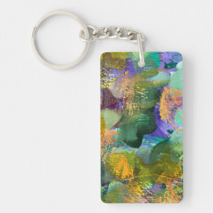 Green and Purple Abstract Floral Keychain
