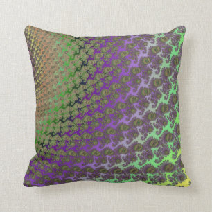 Green and Purple Abstract Fractal Throw Pillow