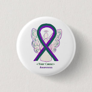 Green and Purple Awareness Ribbon Angel Pin Button