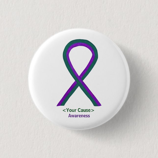 Green and Purple Awareness Ribbon Pin Buttons (Front)