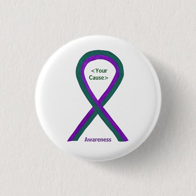 Green and Purple Awareness Ribbon Pin Buttons (Front)