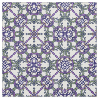 Green and Purple Floral Damask Pattern Fabric
