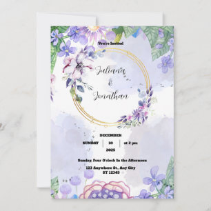 Green and Purple Floral Watercolor Wedding Invitat Invitation