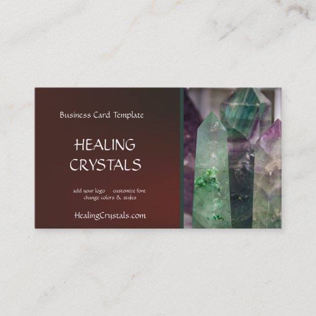 Green and Purple Fluorite Healing Crystals Business Card (Front)