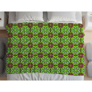 Green and purple geometric mandala pattern fleece blanket