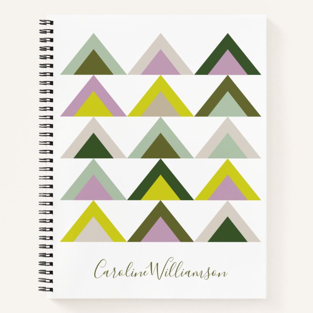 Green and Purple Geometric Triangles Personalized Notebook (Front)