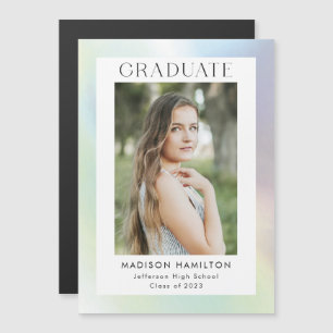 Green and Purple Holographic Photo Graduation Magnetic Invitation