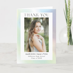 Green and Purple Holographic Photo Graduation Thank You Card