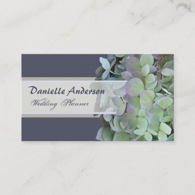 Green and Purple Hydrangea Business Card Template (Front)