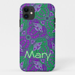 Green and Purple Paisley iPhone 11 Case
