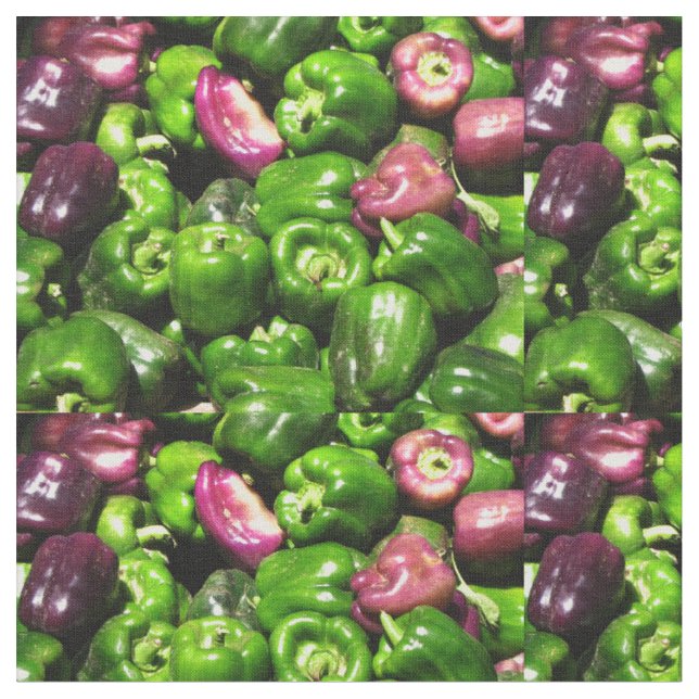 Green and Purple Peppers Fabric (Close Up)