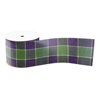 Green and Purple Plaid Wool Fabric Texture Grosgrain Ribbon