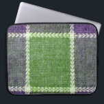 Green and Purple Plaid Wool Fabric Texture Laptop Sleeve<br><div class="desc">This design features a pretty plaid fabric texture in green and purple with fancy stitching</div>