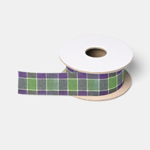 Green and Purple Plaid Wool Fabric Texture Satin Ribbon