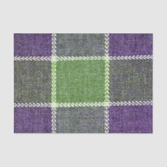 Green and Purple Plaid Wool Fabric Texture Tissue Paper (Front)