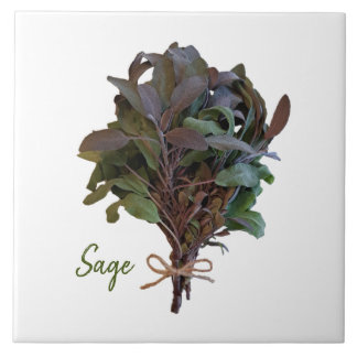 Green and Purple Sage Herb Ceramic Tile