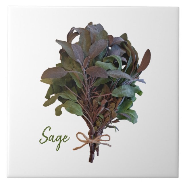 Green and Purple Sage Herb Ceramic Tile (Front)