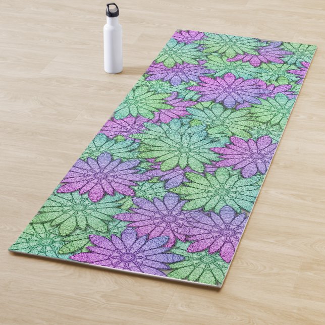 Green and Purple Stone Flowers Yoga Mat (In Situ)