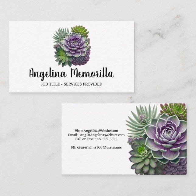 Green and Purple Succulents Garden Plants Business Card (Front/Back)
