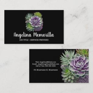 Green and Purple Succulents Garden Plants Business Card