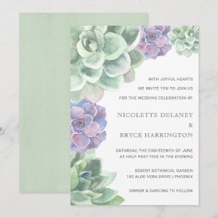 Green and Purple Succulents Modern Wedding Invitation