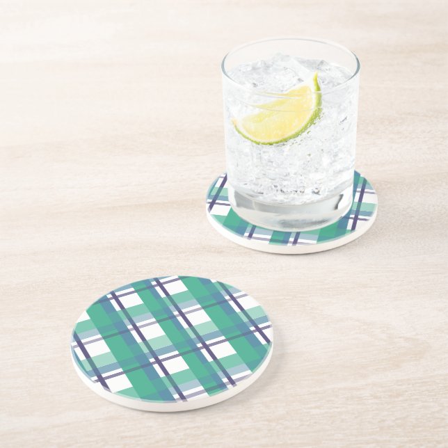 Green And Purple Tartan Pattern Coaster (Side)