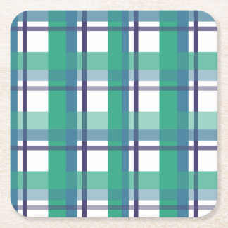 Green And Purple Tartan Pattern Square Paper Coaster