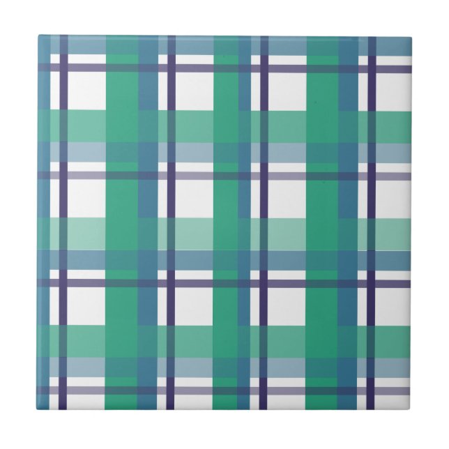 Green And Purple Tartan Pattern Tile (Front)