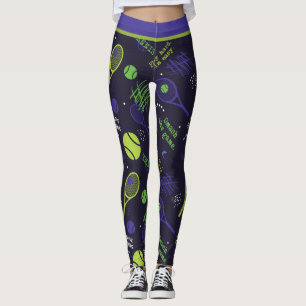 💚Green and 💜purple tennis pattern dark Leggings
