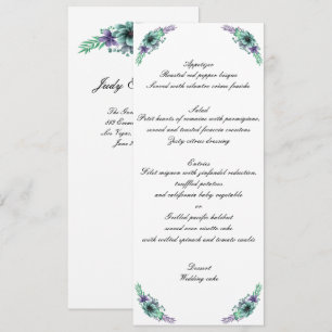 Green And Purple Watercolor Floral Wedding Menu Invitation