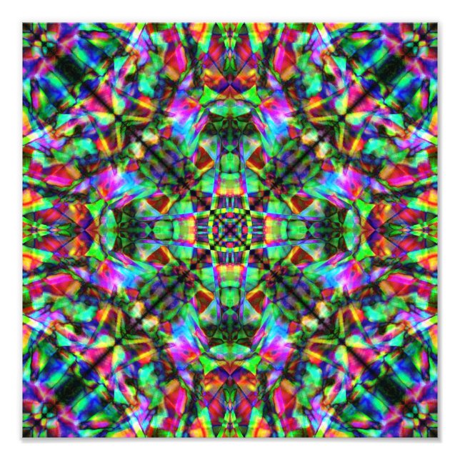 Green and Rainbow Mandala Pattern Photo Print (Front)