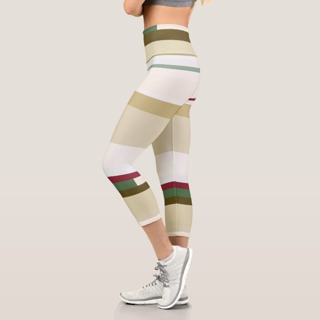 green and red Abstract Stripes Capri Leggings (Left)