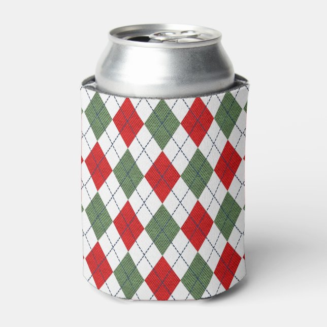 Green and Red Argyle Pattern Can Cooler (Can Front)