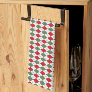 Green and Red Argyle Pattern Kitchen Towel