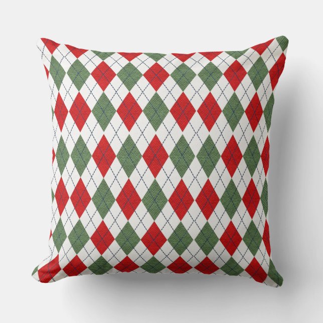 Green and Red Argyle Pattern Throw Pillow (Front)