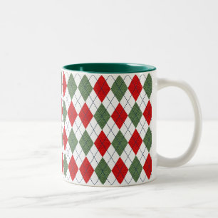 Green and Red Argyle Pattern Two-Tone Coffee Mug