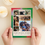 Green and Red Artful Painted Frame and Seven Photo Holiday Postcard<br><div class="desc">You don't have to pick just one photo for this artful and modern Christmas holiday postcard. A modern arrangement of seven of your best family photos are framed within a border of a painterly textured frame in festive shades of green, red, and pale blue within a grid of warm creamy...</div>
