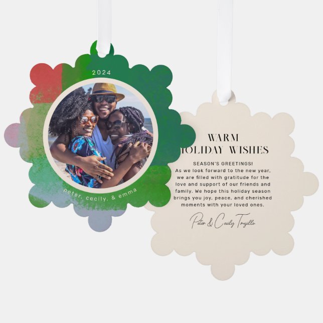 Green and Red Artful Painted Frame Photo Ornament Card (Front/Back)