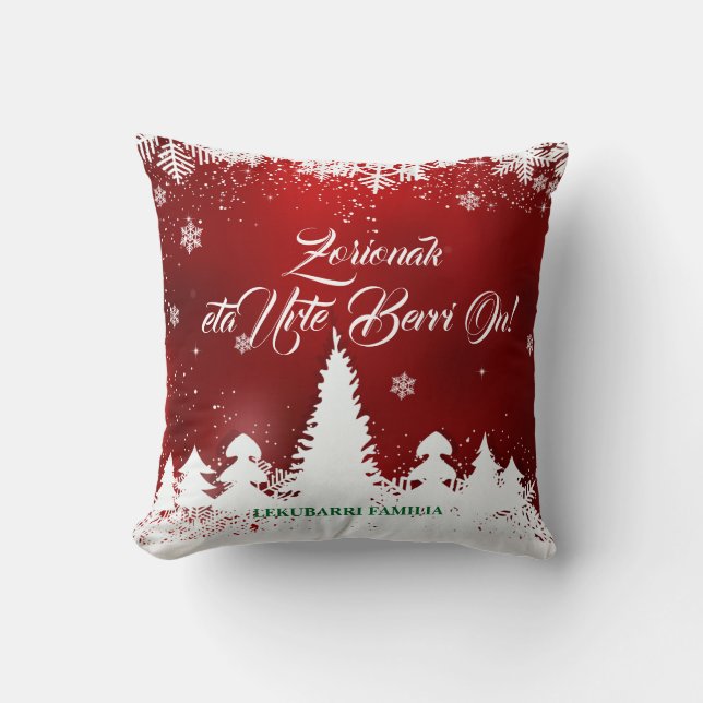 Green and red Basque Navidad Christmas greeting: Throw Pillow (Front)