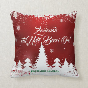Green and red Basque Navidad Christmas greeting: Throw Pillow