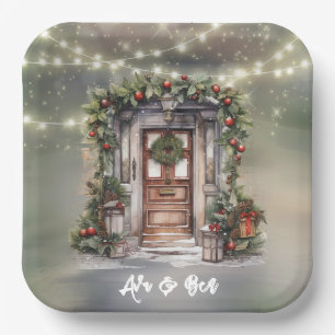 Green and Red Berry Decorated Door Light Christmas Paper Plate