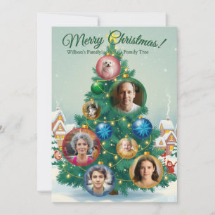 Green and Red Christmas Card with Tree ornaments