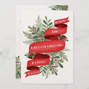 Green and Red Christmas Flower Greeting Card