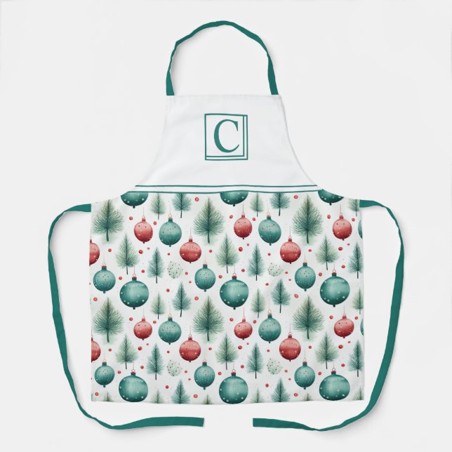 Green and Red Christmas Patterns - Apron (Front)