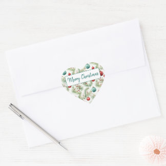 Green and Red Christmas Patterns -  Heart Sticker