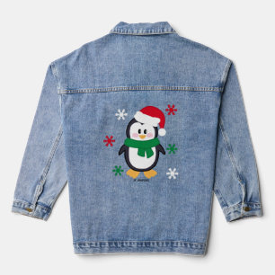 Green And Red Christmas Penguin Denim Jacket