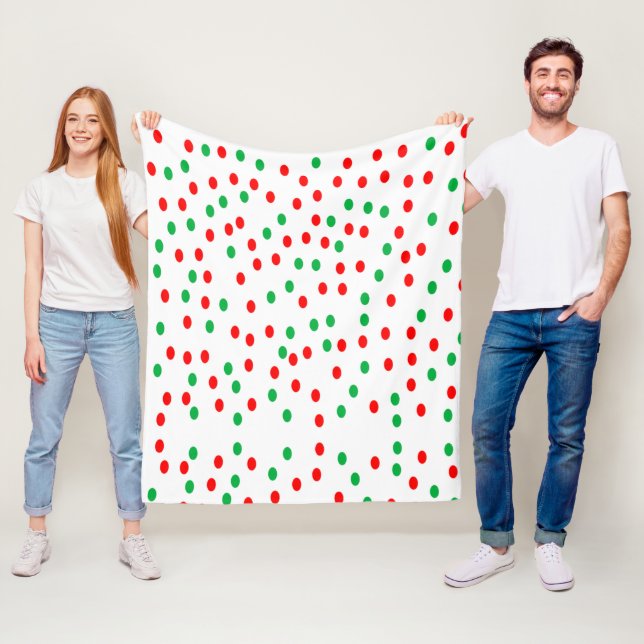 Green and Red Christmas Polka Dots  Fleece Blanket (In Situ)