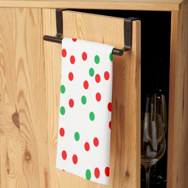 Green and Red Christmas Polka Dots  Kitchen Towel (Thirds Fold)