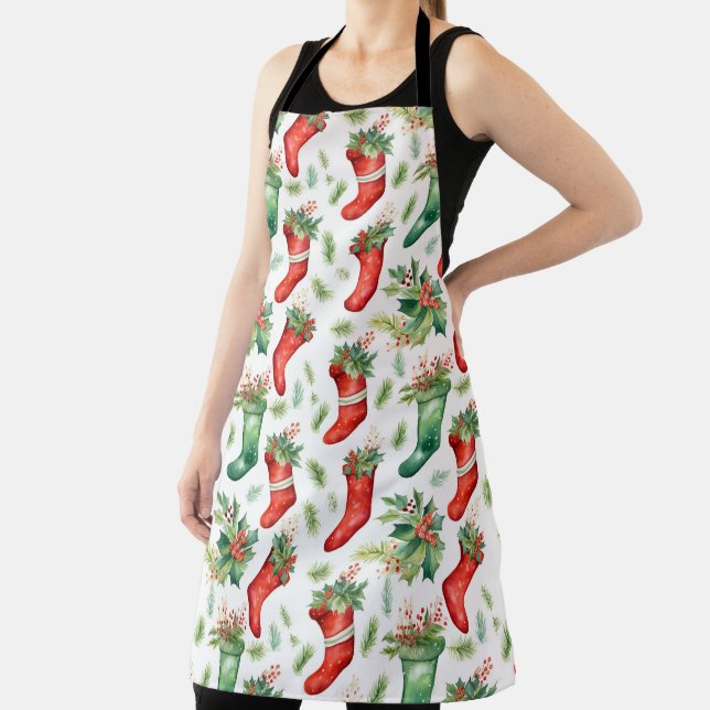 Green and Red Christmas Stockings Apron (Insitu)